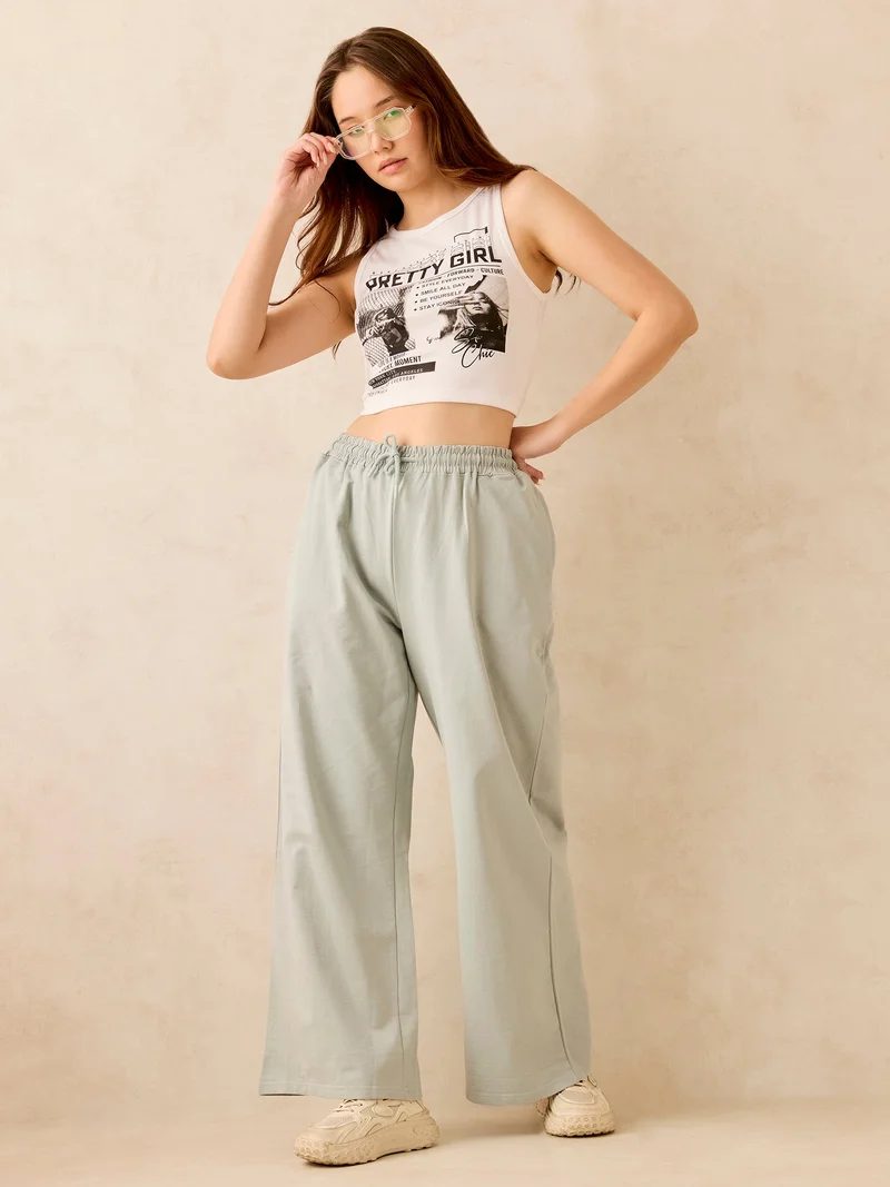 OUTZIDR Grey Solid Basic Wide Leg Sweatpants